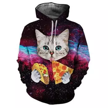 Новая забавная толстовка с 3D принтом кота и молнии для женщин, повседневная милая толстовка с принтом животных, уличная трендовая толстовка с длинными рукавами, одежда 3XL