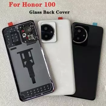 Новая задняя крышка из закаленного стекла для Honor 100 5G, задняя крышка, дверной корпус + крышка вспышки + объектив камеры чёрный