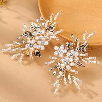 Новая заколка для волос ручной работы с жемчужным цветком, винтажная универсальная свадебная заколка для волос с диском, аксессуары для волос премиум-класса, боковая заколка золотой