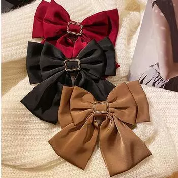 Новая заколка для волос с атласным бантом, корейский ретро тканевый зажим, зажим для головы, аксессуары для волос чёрный