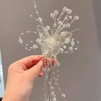 Новая заколка для волос с кисточкой-бабочкой, жемчугом и изысканным декором, головной убор для невесты-принцессы, свадебного платья, хрустальные аксессуары для волос Senmeisen