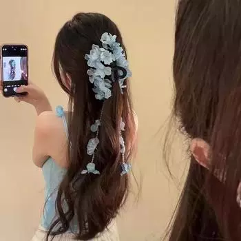 Новая заколка для волос в китайском стиле с цветочной кисточкой, заколка для хвоста, заколка для волос в стиле отпуска, повседневная синий