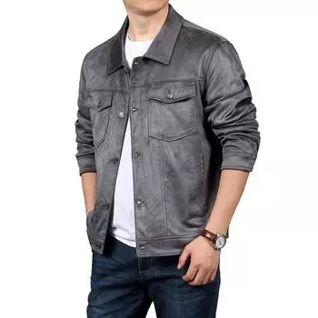 Новая замшевая куртка мужская однотонная простая повседневная модная тенденция весна-осень ретро-куртка для инструментов M хаки