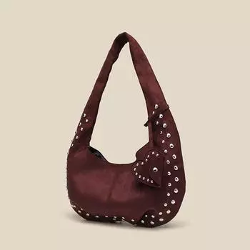 Новая замшевая женская сумка-тоут на одно плечо с косой заклепкой и матовым полумесяцем подмышкой