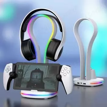 Новая зарядная док-станция RGB для PS5 Portal, держатель для наушников, подставка для зарядки, подставка для зарядного устройства консоли, подставка для PlayStation Portal белый