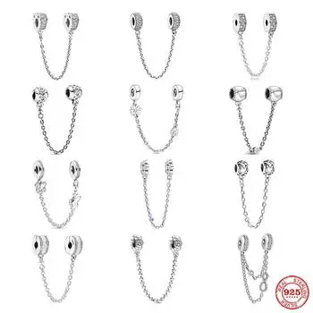 Новая защитная цепочка из стерлингового серебра 925 пробы, подвески, бусины, подходят для нового браслета, фиксирующий зажим, ювелирные изделия в форме сердца для женщин, подарок