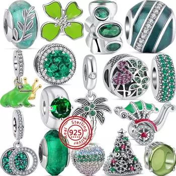 Новая зеленая серия, цветы, лягушки, деревья, русалки, прозрачные цирконовые сверкающие бусины, подходят для оригинального браслета-подвески, женские ювелирные изделия «сделай сам»