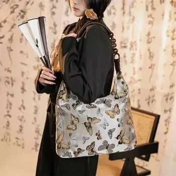 Новая жаккардовая сумка в китайском стиле с бабочками, ощущение дзен и элегантность, маленькая сумка на одно плечо со стойкой, новая большая сумка для первого запуска 2024 года