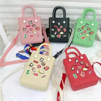 Новая желеобразная сумка из ЭВА, сумка с отверстиями для самостоятельного изготовления, милый цветок, летняя пляжная сумка для отдыха, простая портативная женская сумка 30*17*21