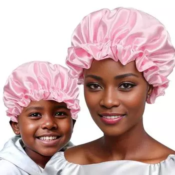 Новая женская атласная однотонная шапочка для сна, ночной чепчик для волос, шелковистые шапочки для душа, удобная шапочка унисекс с цветочной лентой