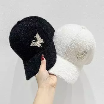 Новая женская бейсболка Butterfly Cozy на флисовой подкладке для спорта | Идеально подходит для осени/зимы | Можно стирать вручную, один размер подходит всем adjustable чёрный