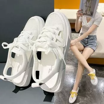 Новая женская белая повседневная обувь, сандалии с рыбьим ротом, металлические декоративные прозрачные дышащие сетчатые туфли, большие Zapatos Para Mujer 35 жёлтый