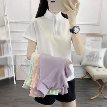 Новая женская быстросохнущая модная футболка из ледяного шелка, повседневная спортивная трендовая дышащая рубашка с короткими рукавами и половиной молнии M белый