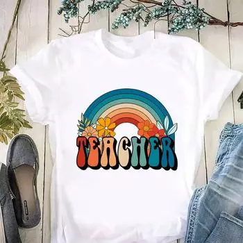 Новая женская черная футболка с радугой и учителем, летняя черная футболка в стиле Харадзюку для девочек, одежда 90-х годов, женский подарок, футболки с графическим рисунком, одежда, топы S белый