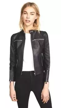 Новая женская черно-белая куртка из натуральной кожи ягненка, ручная работа, стильная байкерская мотоциклетная S чёрный/белый