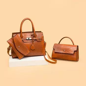 Новая женская европейская и американская модная сумка-мессенджер на одно плечо, комплект из трех предметов, женская сумка с крокодиловым узором, платиновая