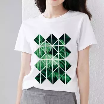 Новая женская футболка, базовая повседневная тонкая, простой стильный дизайн верха, зеленый мягкий топ с геометрическим узором и принтом, круглый вырез, с короткими рукавами XL
