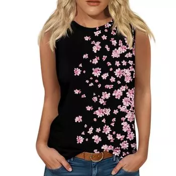 Новая женская футболка без рукавов с 3D принтом подсолнухов, повседневный цветочный жилет с круглым вырезом и открытыми плечами, элегантный топ без рукавов в стиле Y2K, футболка, женская одежда S