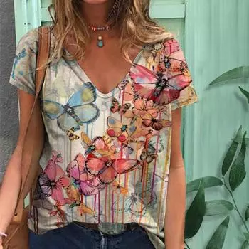 Новая женская футболка с 3D-цифровой печатью, свободная повседневная футболка с короткими рукавами S