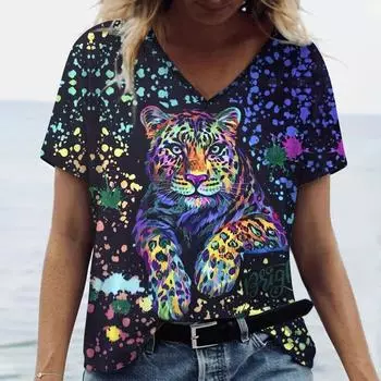 Новая женская футболка с 3d цветами и животным принтом, топы с короткими рукавами, футболка, повседневная уличная одежда, пуловеры, летняя женская одежда больших размеров M