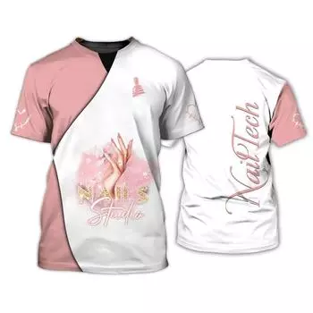 Новая женская футболка с 3D-принтом Nail Master Harajuku Workwear Летняя дышащая быстросохнущая повседневная футболка с коротким рукавом и круглым вырезом S