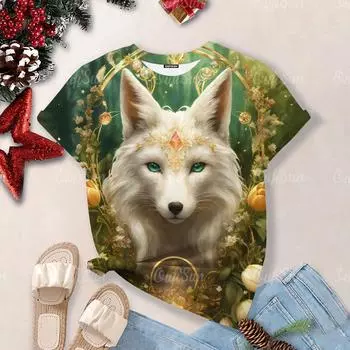 Новая женская футболка с 3d-принтом волка, топы большого размера с круглым вырезом, рубашка с коротким рукавом, модельерская одежда, повседневные повседневные футболки Madam 3XL