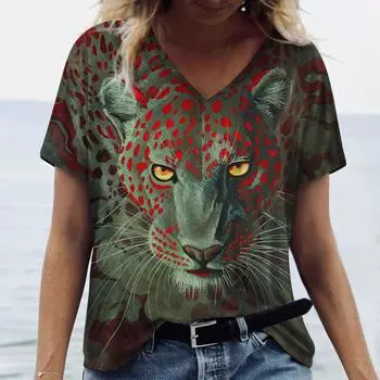 Новая женская футболка с 3D свирепым животным принтом, топ с короткими рукавами, новое уличное платье, пуловер, летняя женская одежда XS