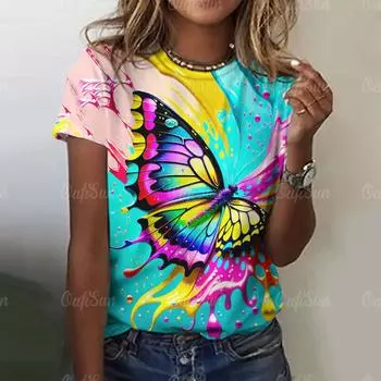 Новая женская футболка с 3D животным принтом и рисунком большого размера, женская одежда 2024, модная рубашка с короткими рукавами, летний топ с круглым вырезом S