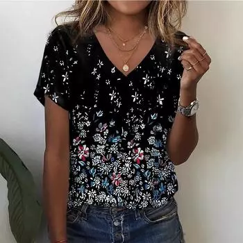 Новая женская футболка с цветочным 3D-принтом, короткий рукав, модная футболка большого размера для женщин, топы, летние дышащие футболки, женская одежда XS