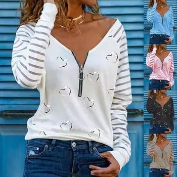 Новая женская футболка с длинным рукавом и застежкой-молнией с сердечным принтом S розовый