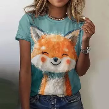 Новая женская футболка с мультяшным животным принтом, винтажный топ больших размеров, кавайная женская трендовая одежда, модная рубашка с короткими рукавами, футболка с круглым вырезом L