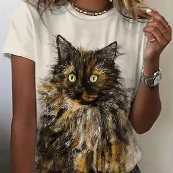 Новая женская футболка с принтом кота из мультфильма, винтажный топ больших размеров, кавайная женская трендовая одежда, модная рубашка с короткими рукавами, футболка с круглым вырезом S