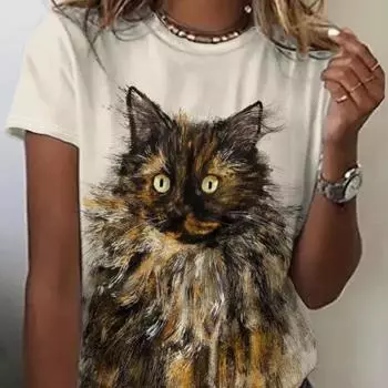 Новая женская футболка с принтом кота из мультфильма, винтажный топ больших размеров, кавайная женская трендовая одежда, модная рубашка с короткими рукавами, футболка с круглым вырезом XXXL