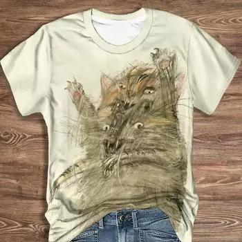 Новая женская футболка с принтом кота из мультфильма, винтажный топ больших размеров, кавайная женская трендовая одежда, модная рубашка с короткими рукавами, футболка с круглым вырезом S