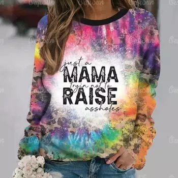 Новая женская футболка с принтом тай-дай, модный свитшот, осенний пуловер большого размера с круглым вырезом для женщин, повседневные повседневные уличные футболки 2XL