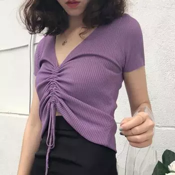 Новая женская футболка с рюшами и шнурком, однотонная футболка с коротким рукавом, повседневные топы на бретелях, модный укороченный топ, женская летняя сексуальная футболка, уличная одежда S белый