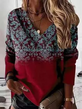 Новая женская футболка с v-образным вырезом и длинными рукавами