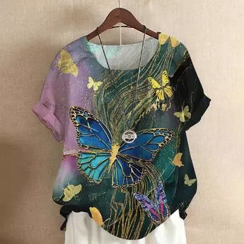 Новая женская футболка Y2k с принтом бабочки, черная одежда, летняя блузка с круглым вырезом, топ в стиле Харадзюку с короткими рукавами, женские футболки большого размера