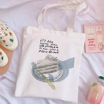 Новая женская холщовая большая сумка с принтом в консервативном стиле, многоразовая сумка для покупок, школьная сумка для школьников, женская тканевая экологическая сумка на плечо. 24*26cm