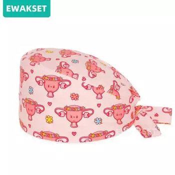 Новая женская и мужская хирургическая шапка с пуговицами, регулируемый начес с принтом зубов, рабочая шапочка для кормления, стоматологическая клиника, скрабы, шапки с длинными волосами One size