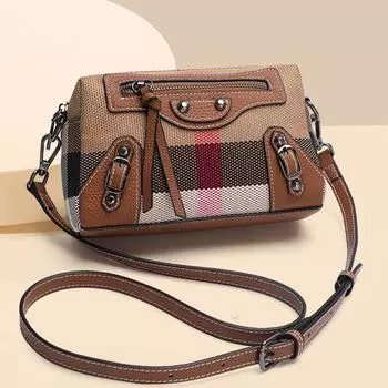 Новая женская клетчатая холщовая кожаная машинная ремонтная винтажная квадратная сумка модная и универсальная маленькая сумка сумка 21cmx7cmx13cm