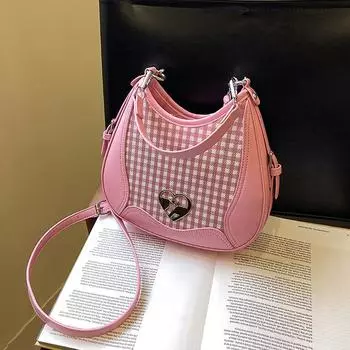 Новая женская клетчатая сумка на одно плечо в винтажном стиле из денима с PU-сращиванием, сумки для поездок на работу, универсальные сумки через плечо в стиле темперамент