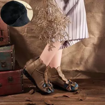 Новая женская кожаная обувь для отдыха, полусапожки средней высоты, модная обувь для танцев в национальном стиле, обувь с ручной работой и мягкой подошвой 35