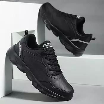 Новая женская кожаная обувь с лапшой, осенне-зимняя спортивная обувь, женская обувь большого размера 35 чёрный