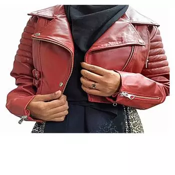 Новая женская красная кожаная куртка | Кожаная куртка BIKER | Стеганая укороченная мотоциклетная куртка | Короткая куртка для вечеринок и клубов Красивый вид