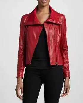 Новая женская красная куртка из натуральной овчины ручной работы для мотоциклистов, стильная байкерская S красный