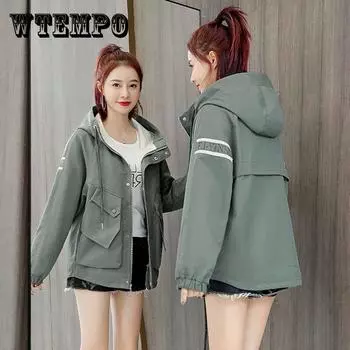 Новая женская куртка Au, пальто с капюшоном, длинными рукавами, карманами на молнии, повседневная ветровка, свободные базовые куртки, верхняя одежда женская S