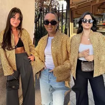 Новая женская куртка Bling Bling из Европы и США, модная куртка с воротником-стойкой и длинными рукавами, свободное пальто на пуговицах, осенняя повседневная стильная дышащая удобная куртка XS