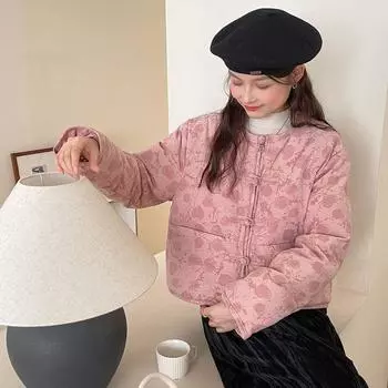 Новая женская куртка на пуговицах в китайском стиле 2024 года, зимняя ретро-жаккардовая утолщенная нишевая куртка высокого класса One Size