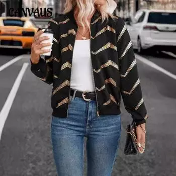 Новая женская куртка-пилот на молнии осень/зима с зигзагообразным принтом в стиле «горячего золота» S чёрный